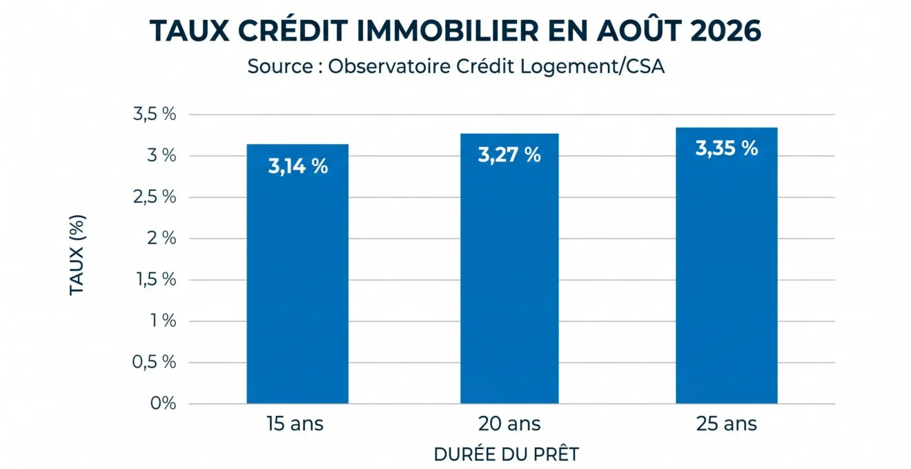 Taux moyens de crédit immobilier sur 15, 20 et 25 ans en août 2026