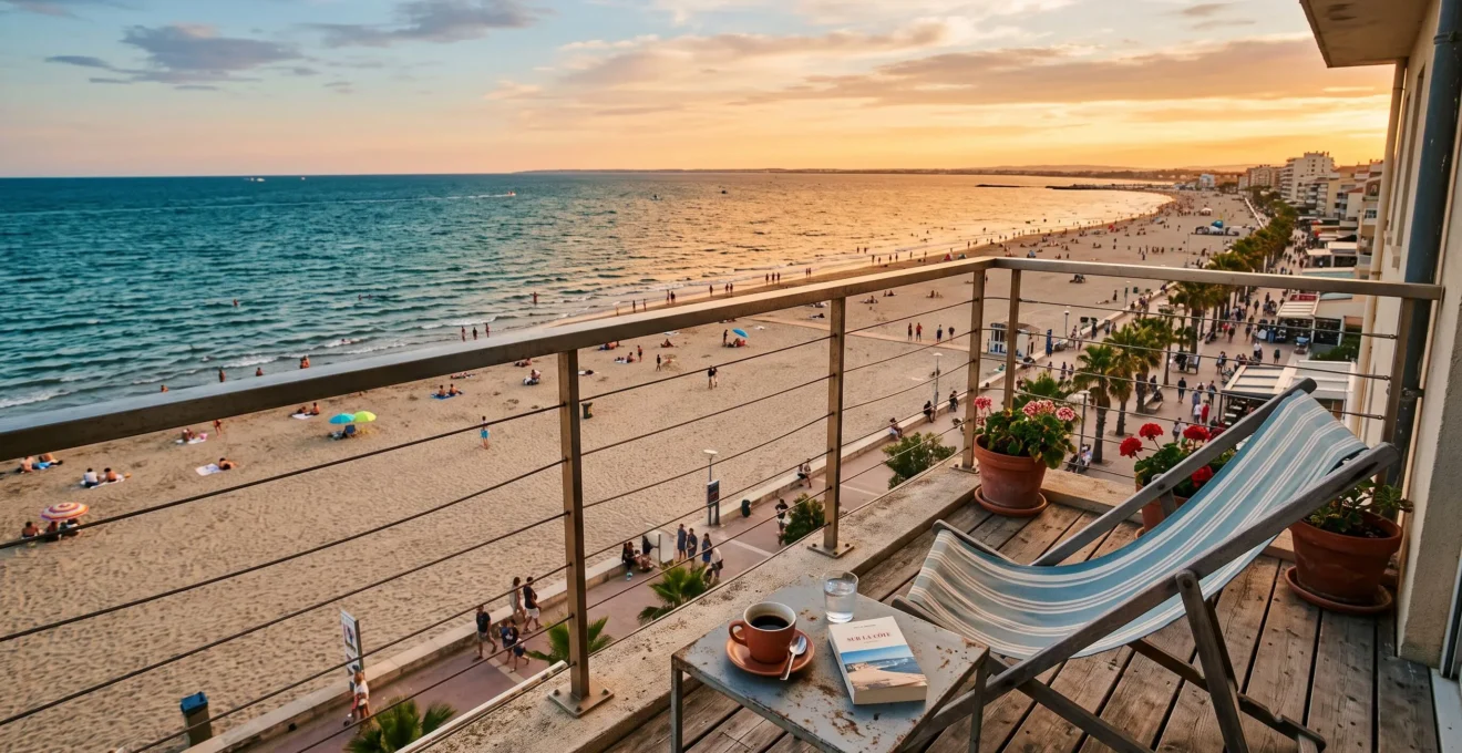 Vue mer depuis le balcon d'un appartement loué au Grau-du-Roi.